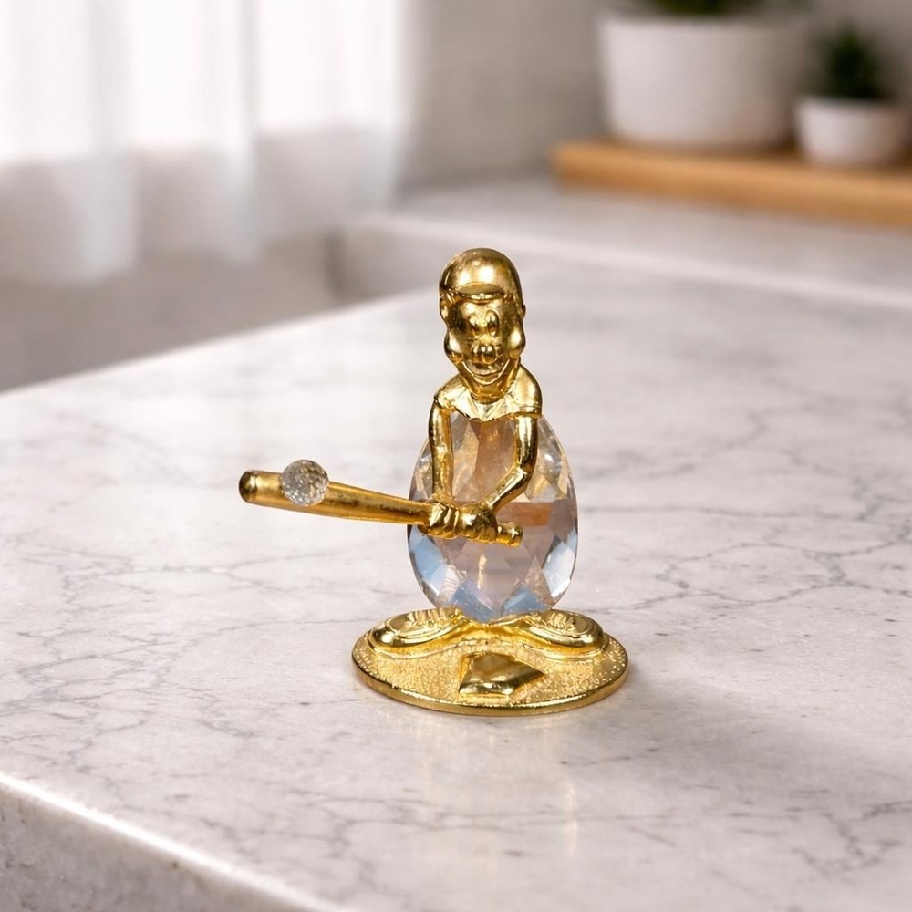Mannon 1988 Crystal Baseball Batter Figurine Gold Tone Base